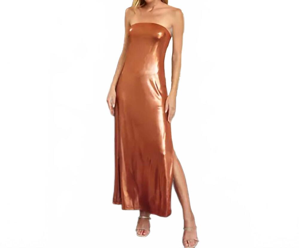 NEW DRESS FORUM cleopatra strapless midi dress in golden sand